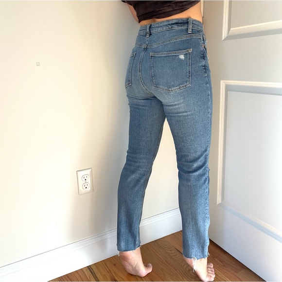 High Waist Stretch Medium Blue Crop Jeans - Picture 7 of 8